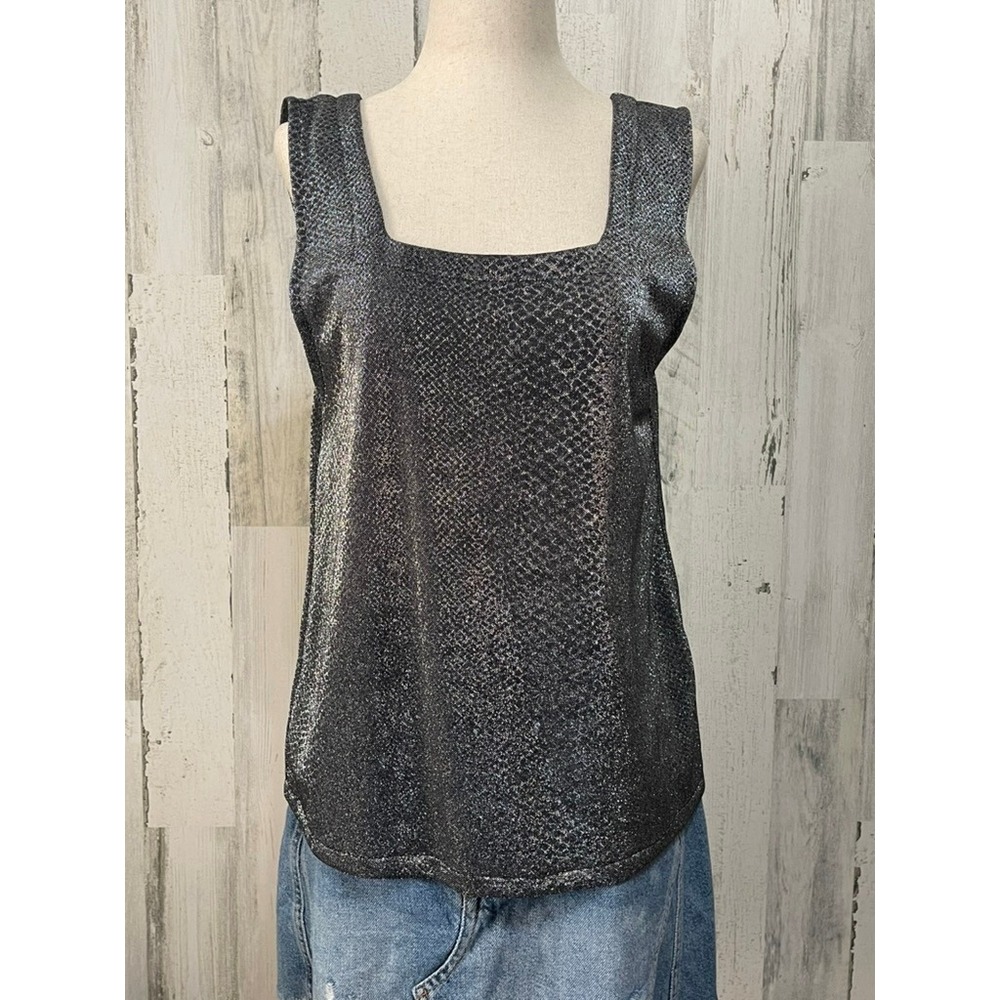 Cinema Etoile vintage tank top black silver shimmer Y2K size L glam goth